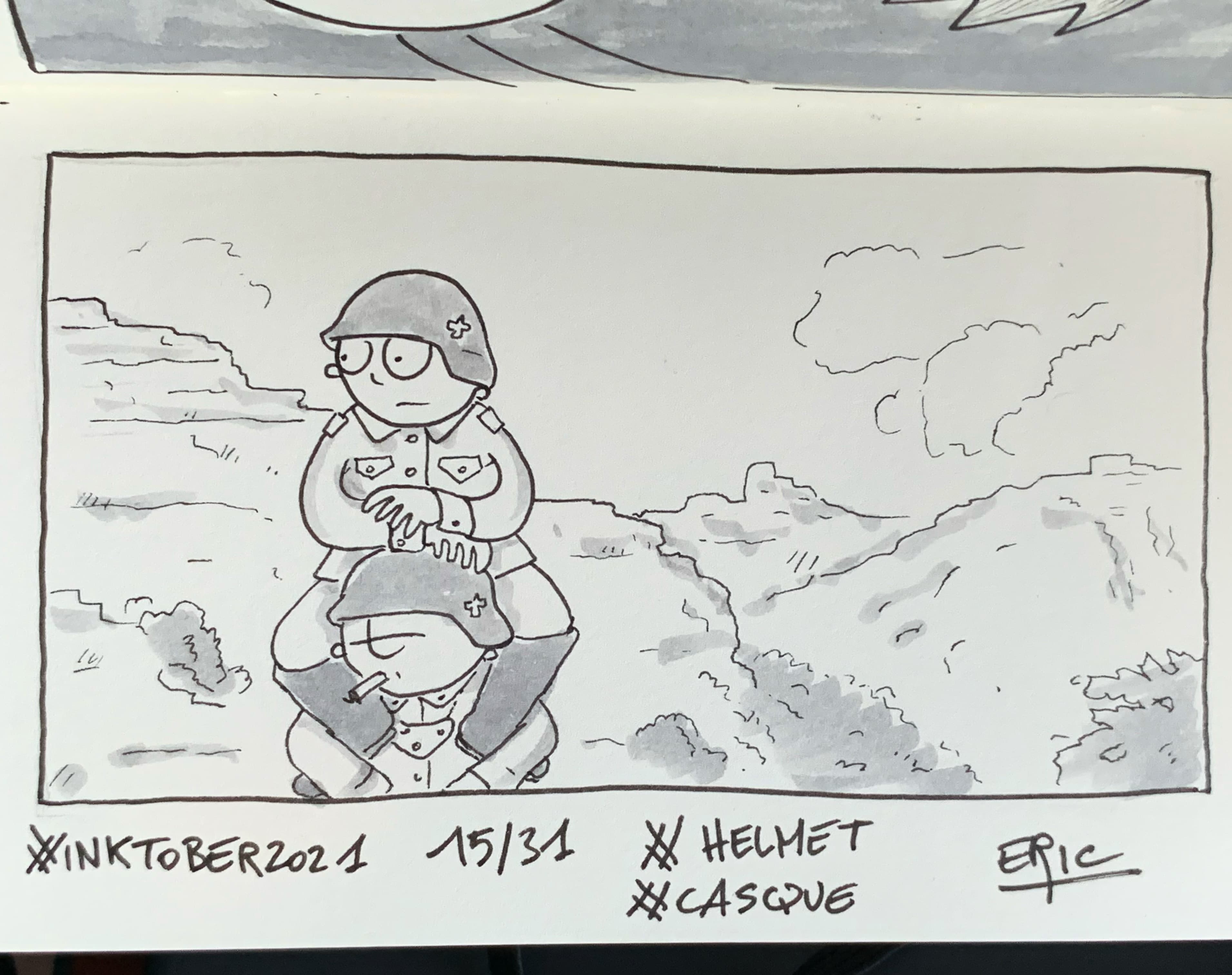 Inktober 2021 · Jour 15 — Casque · La Grande Vadrouille