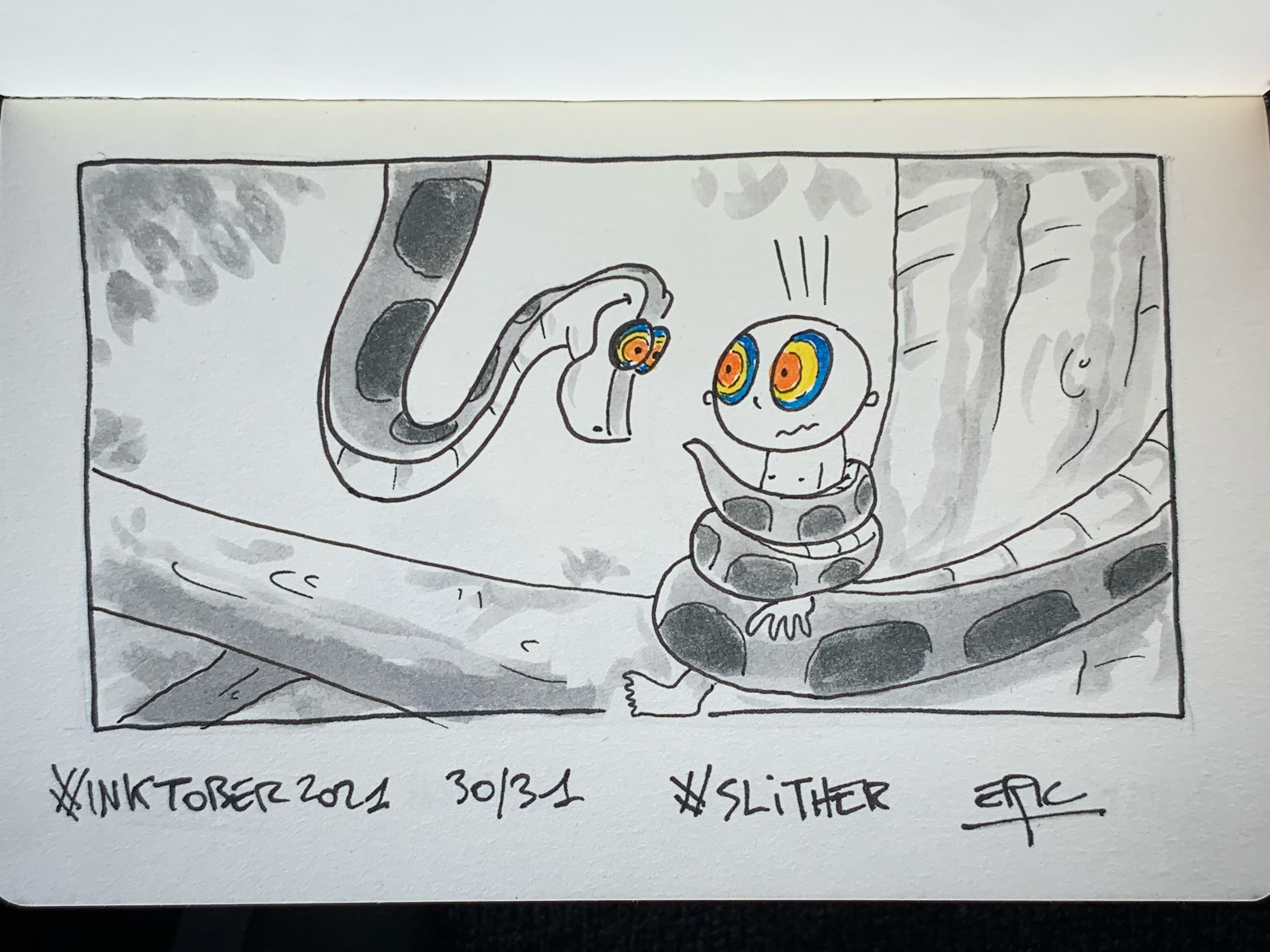 Inktober 2021 · Jour 30 — Glisser · Le Livre de la jungle
